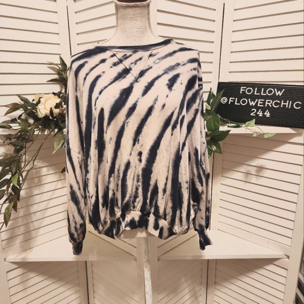 YOUNG FABULOUS AND BROKE BLUE BEIGE TIE DYE SWEATSHIRT OVERSIZED SIZE XS